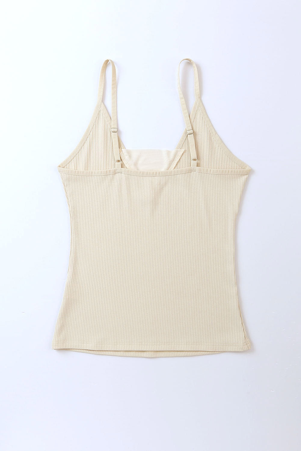 Beige Mesh Patch V Neck Ribbed Knit Tank Top