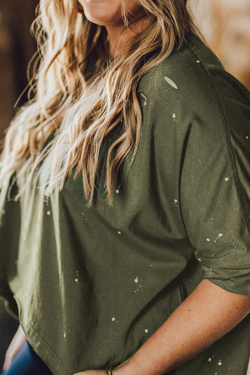 Pink Distressed Bleached Asymmetric Hem Short Sleeve Top