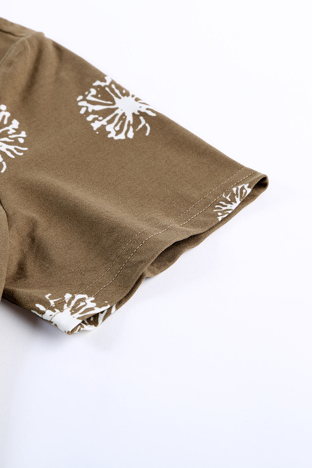 Brown Dandelion Print Crew Neck T-shirt