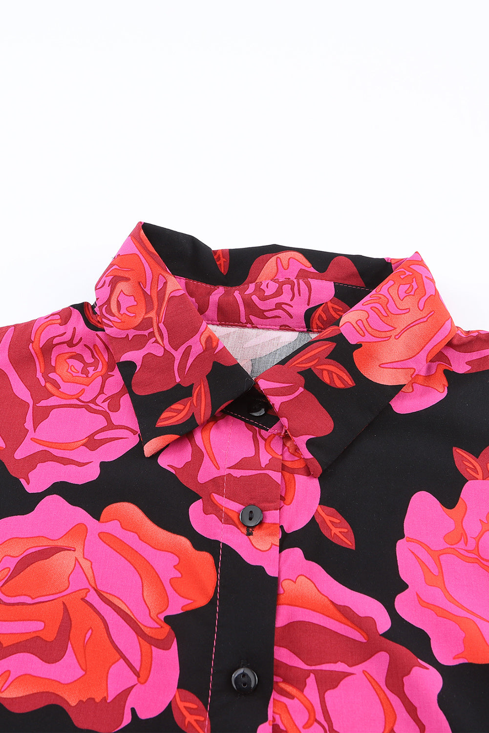 Rose Floral Shirred Cuffs Long Sleeve Shirt