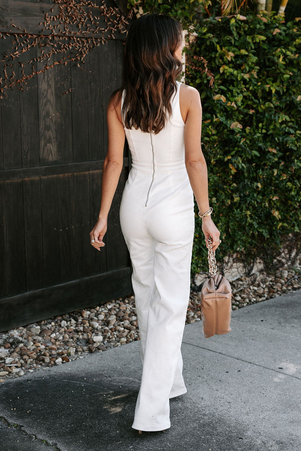 White High Waist Back Zip Wide Leg Sleeveless Jumpsuit