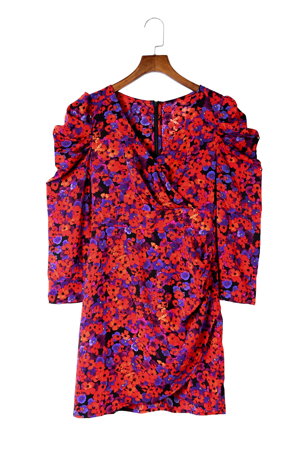 Floret Print Wrap V Neck Bodycon Dress