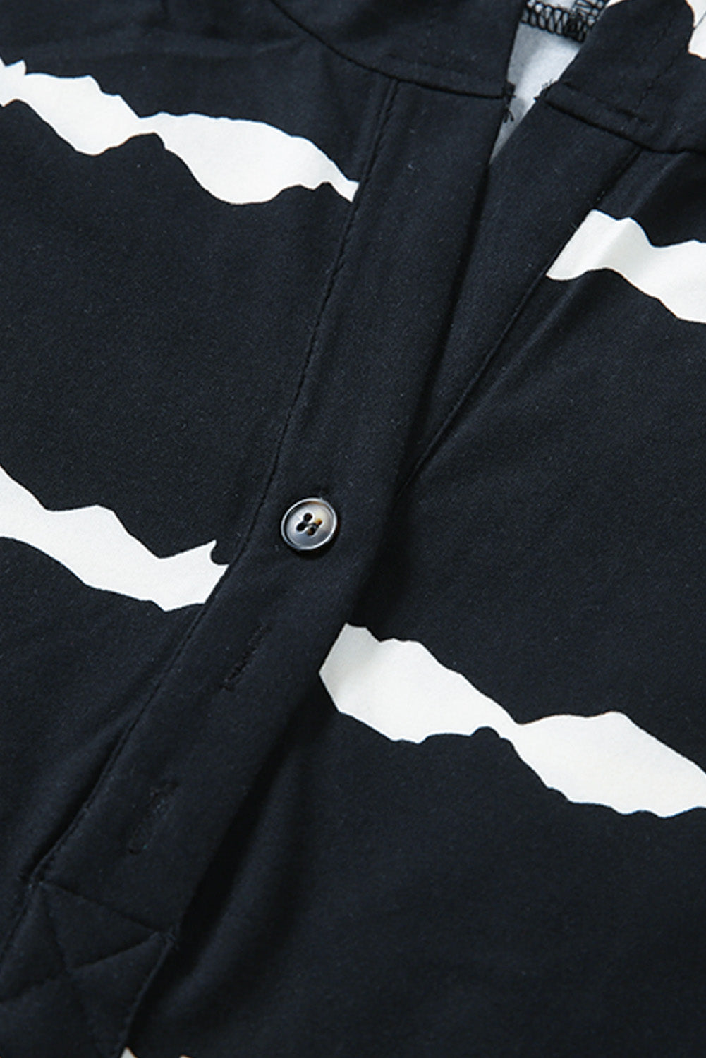 White Striped Drawstring Button Long Sleeve Hoodie