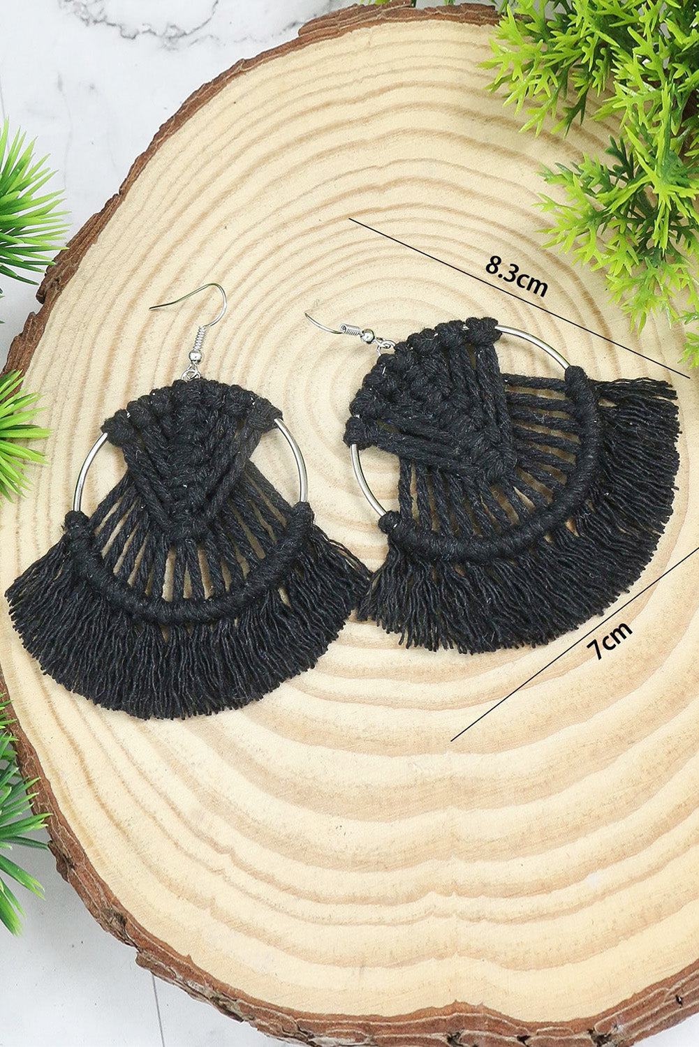 Black Crochet Tassel Fan-shaped Drop Earrings