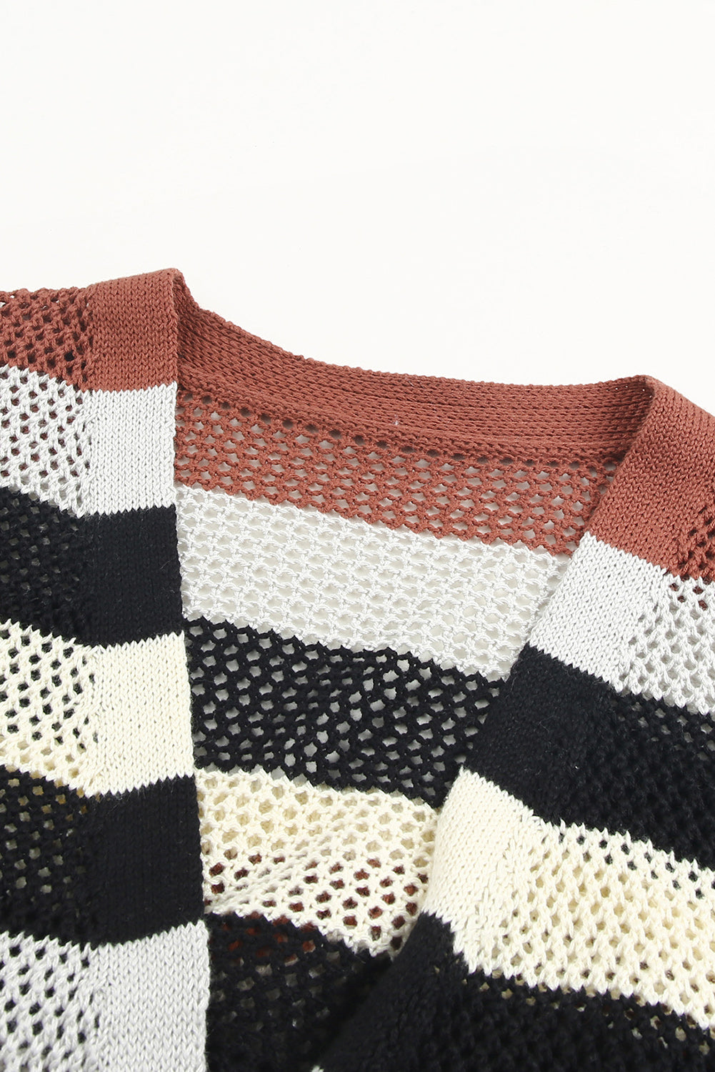 Multicolor Striped Color Block Hollowed Knit Cardigan