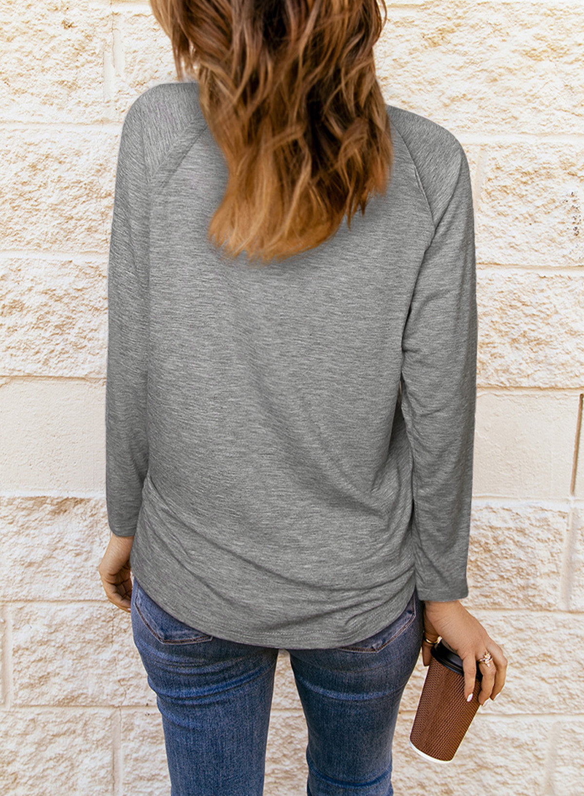 Gray Game Day Soccer Graphic Print V Neck Long Sleeve Top