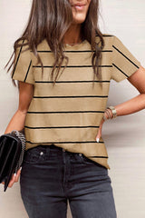 Round Neck Striped Print T-shirt