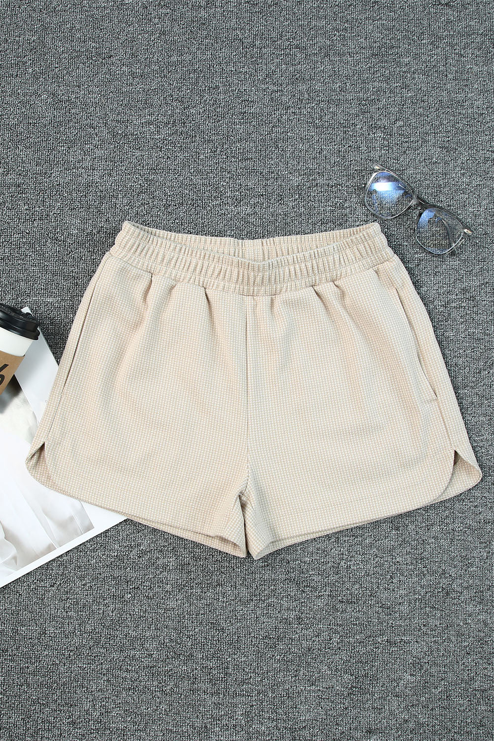 Apricot Tweed Wide Elastic Band High Waist Shorts