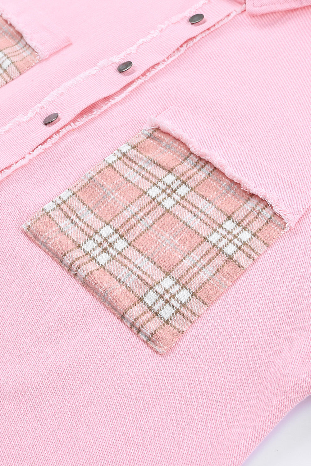 Pink Plaid Patchwork Raw Hem Shacket