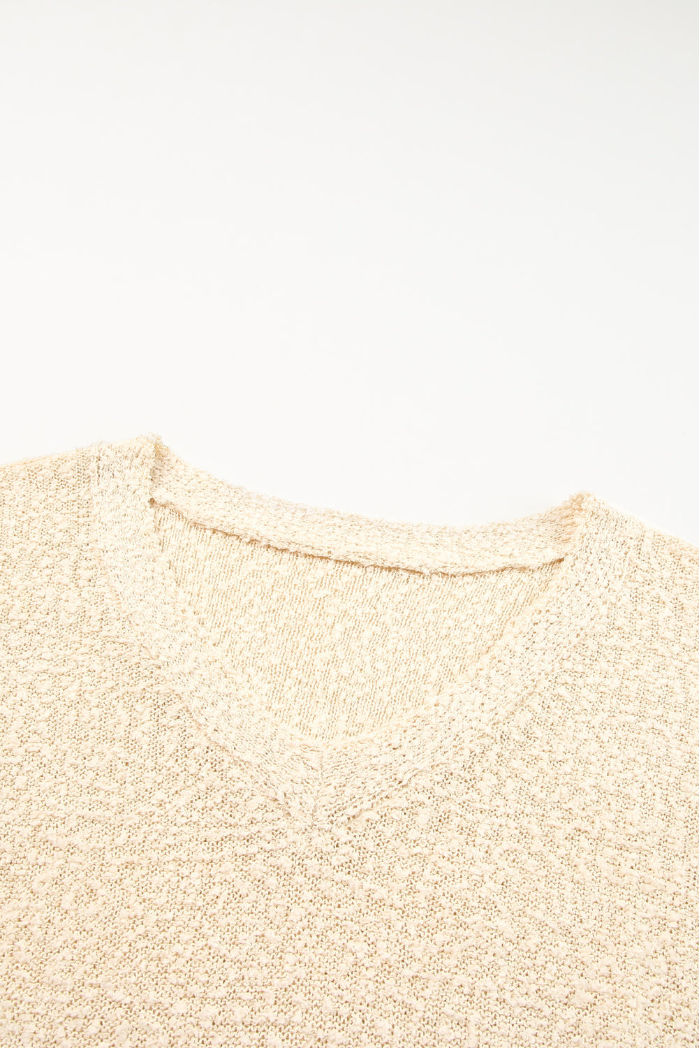 Beige Solid Fuzzy V-Neck Sweater