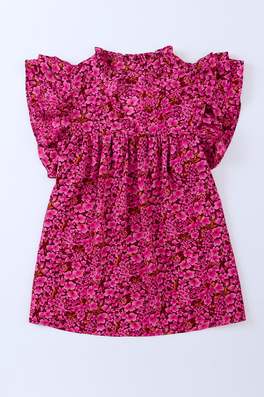 Khaki Floral Print Tiered Flutter Sleeve V Neck Top