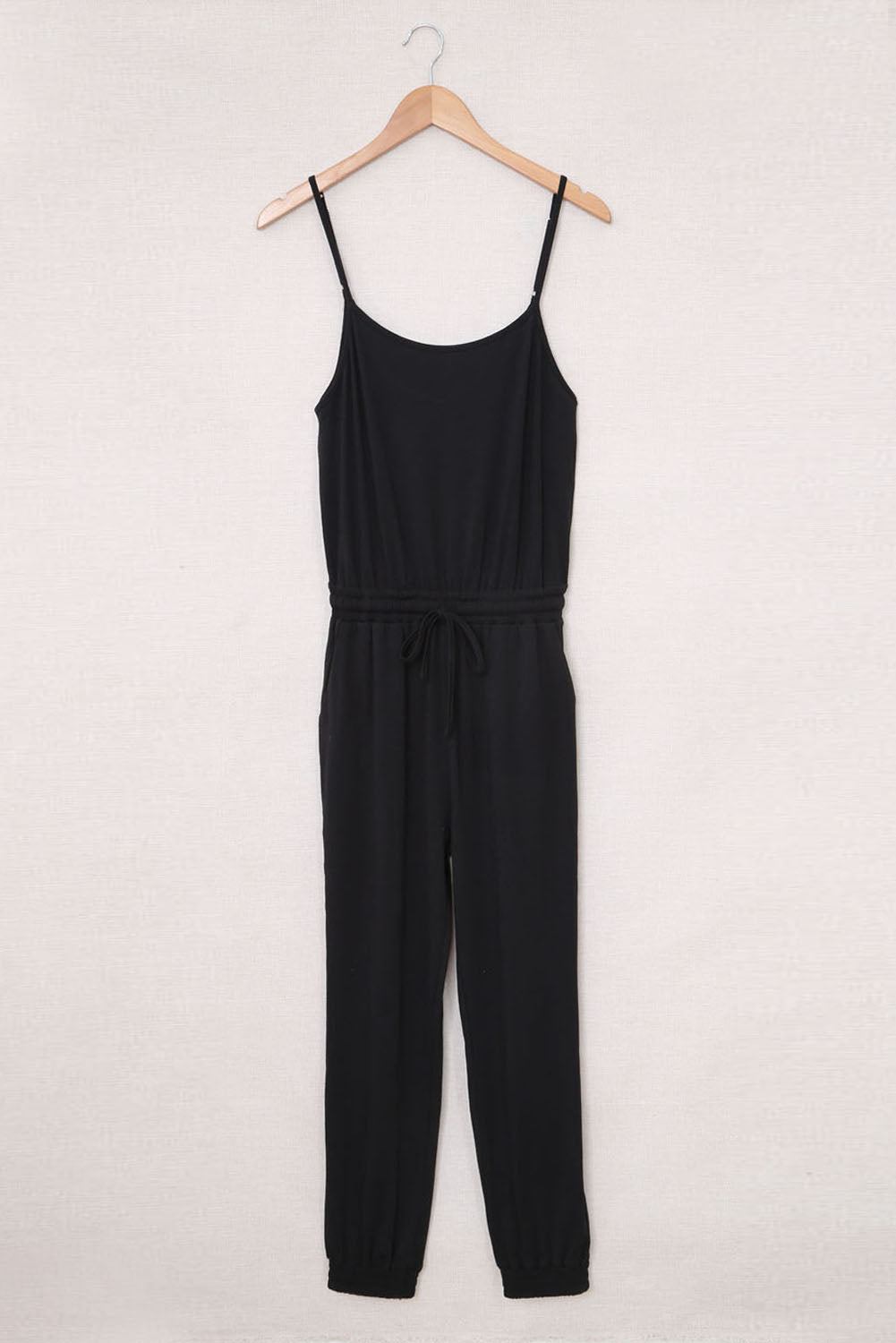 Blue Drawstring Waist Spaghetti Straps Jumpsuit