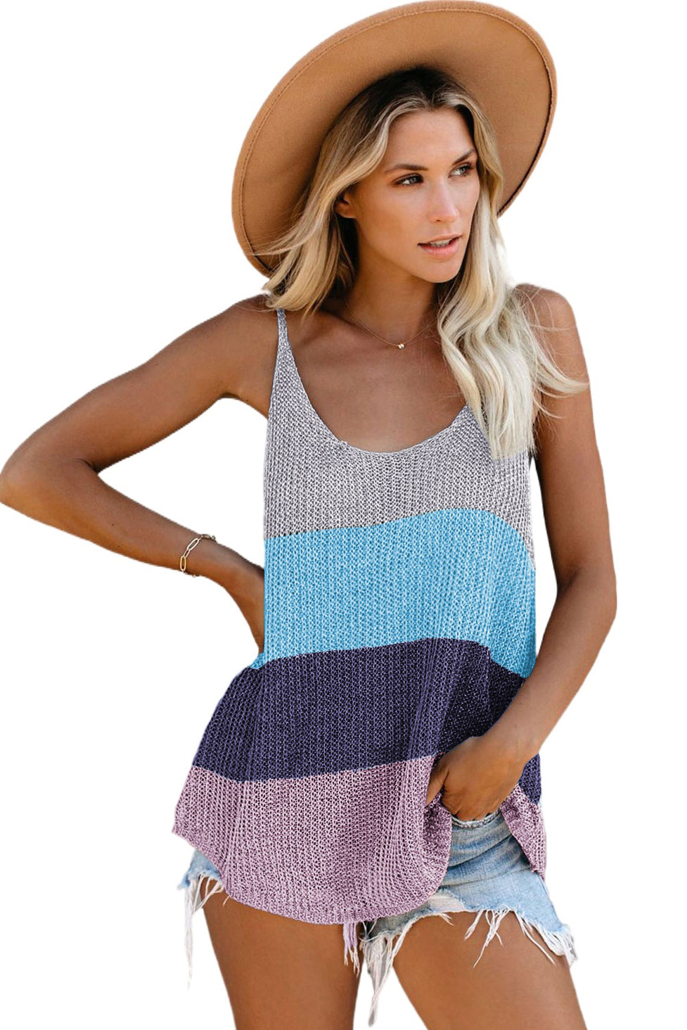 Blue Knitted Cami Tank Top