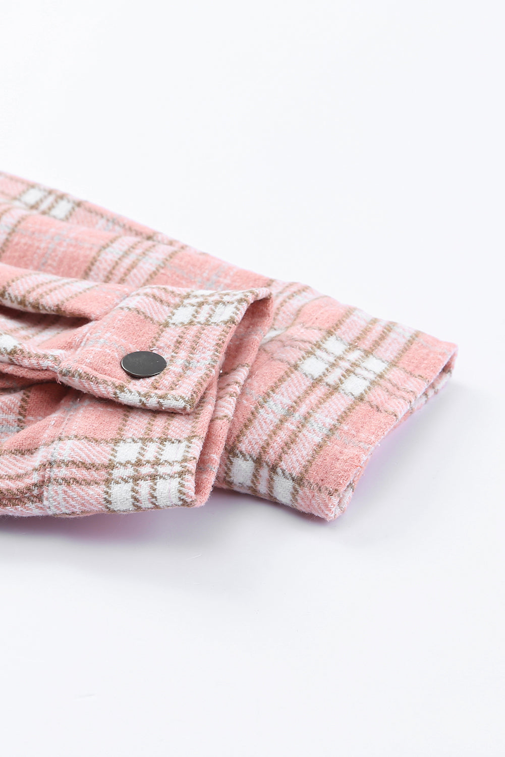 Pink Plaid Patchwork Raw Hem Shacket