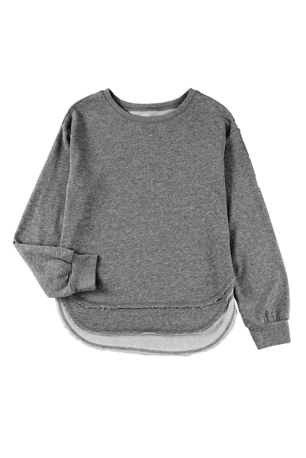 Gray Irregular Side Slit Pullover Sweatshirt