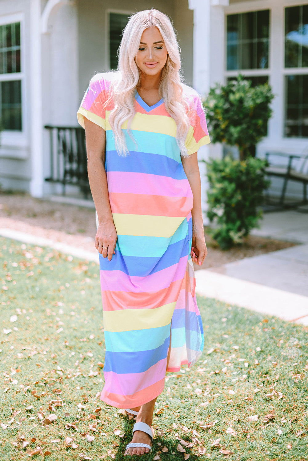 Multicolor Striped Print Tied Shoulder Flowy Tank Top