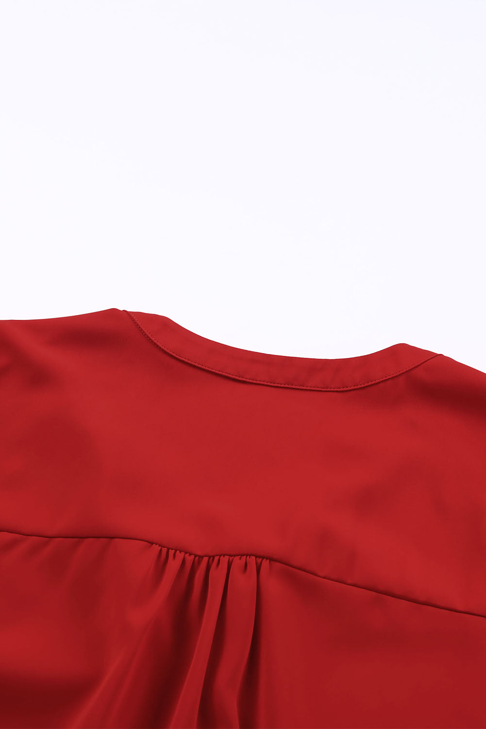 Red Solid Color Half Sleeve V Neck Blouse