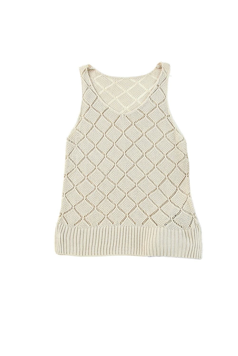 Khaki Rhombus Hollow-out Knitted Tank Top