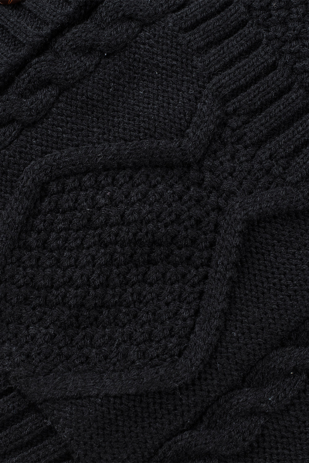 Black Twist Pattern Knit Button Front Hooded Cardigan