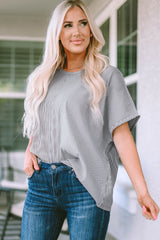 Gray Ribbed Knit Round Neck Relaxed Tee