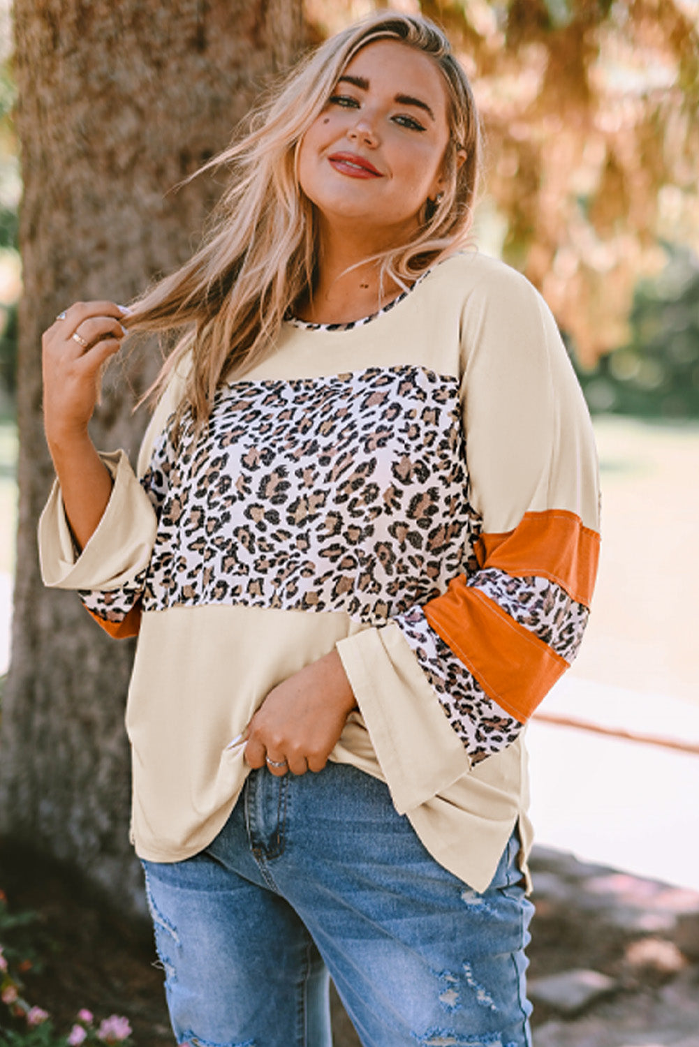 Leopard Color Block Patchwork Plus Size Top
