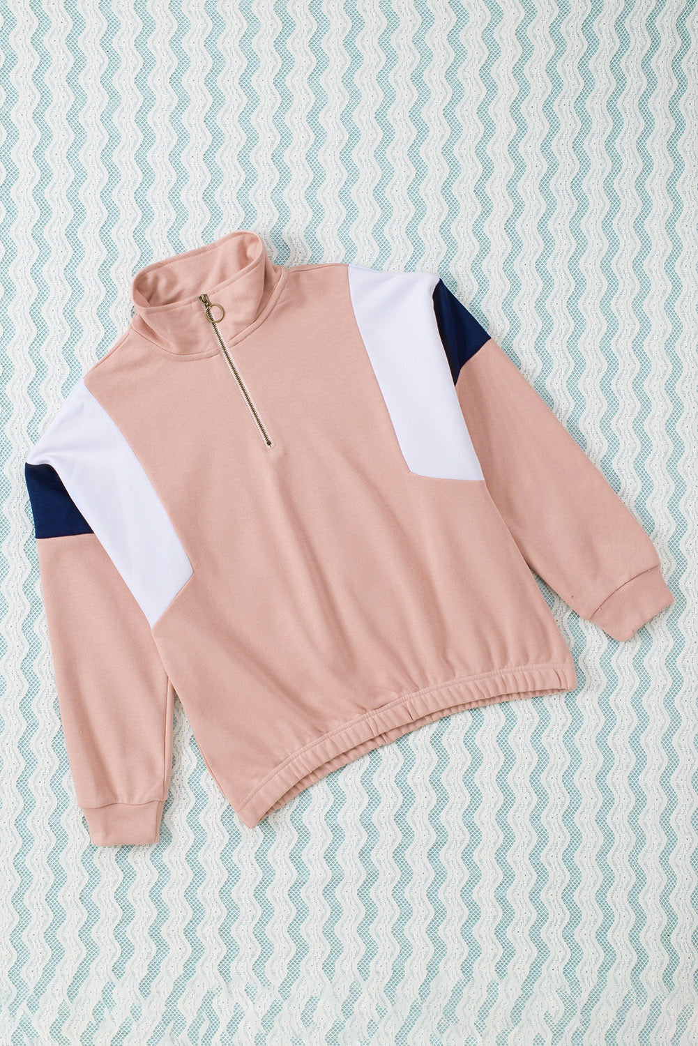 Pink Color Block Patch Bicep Quarter Zip Sweatshirt