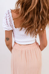 White Lace Crochet Puff Sleeves Crop Top