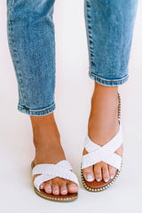 Beige Cross Straps Braised Slippers