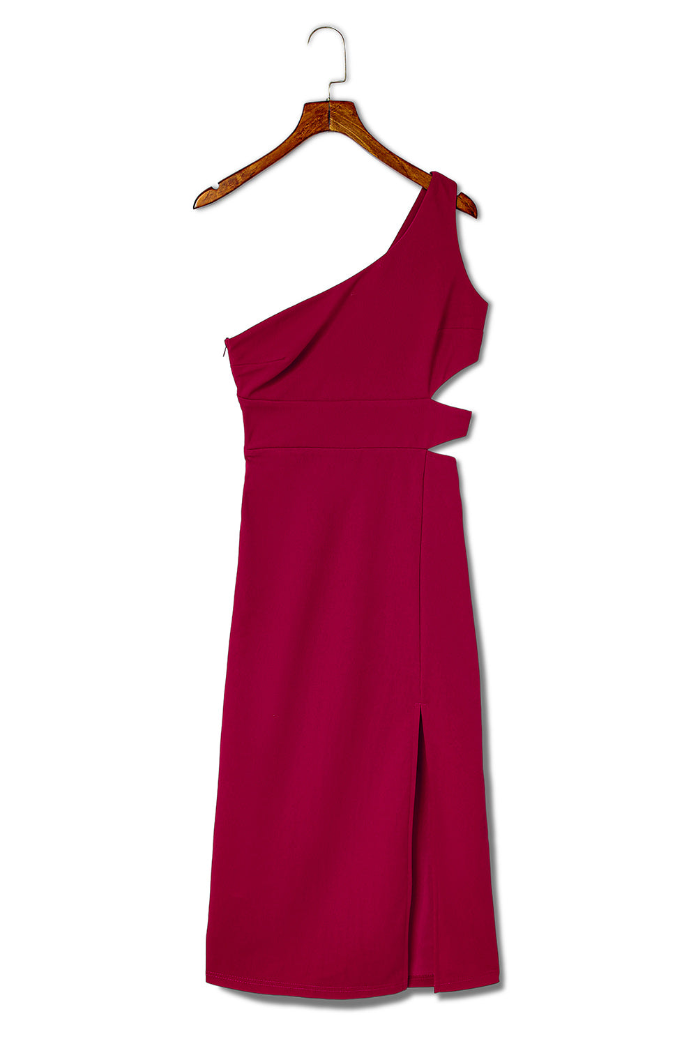 Red Asymmetric Cutout One Shoulder Bodycon Dress with Slit