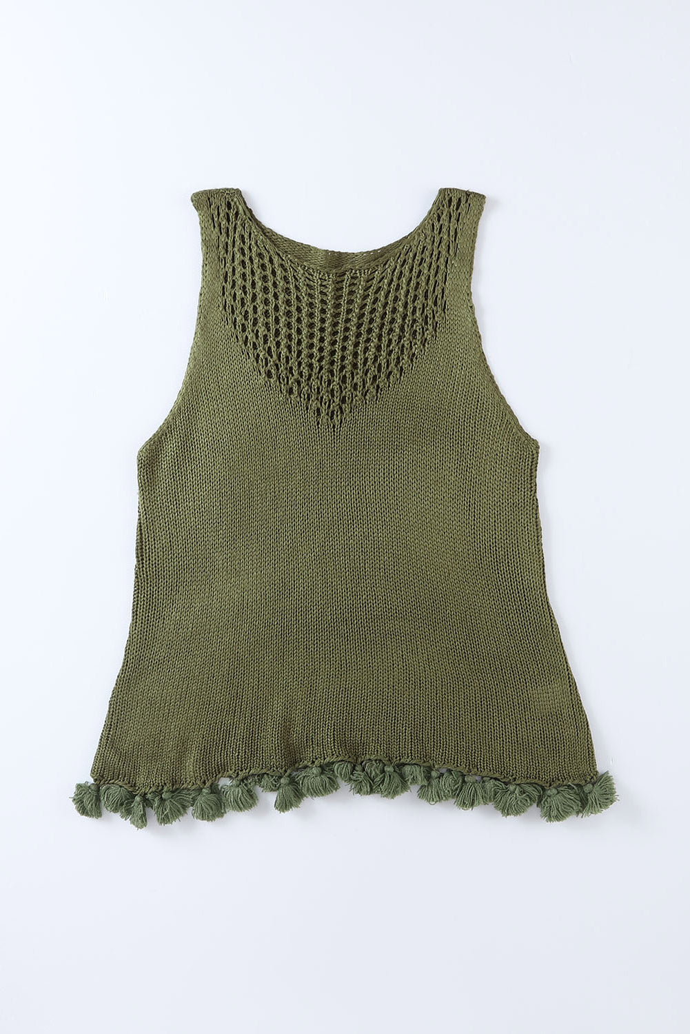 Green Tasseled Crochet Hollow-out Knit Tank