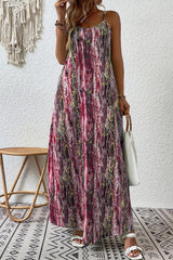 Multicolor Abstract Print Adjustable Spaghetti Strap Maxi Dress