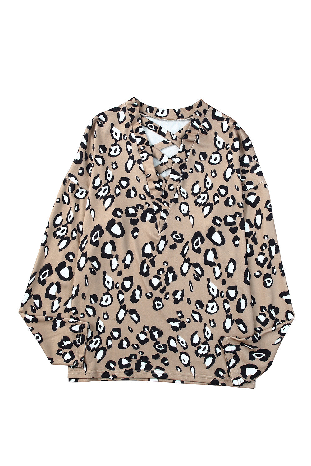 Leopard Crisscross V Neck Leopard Long Sleeve Tops