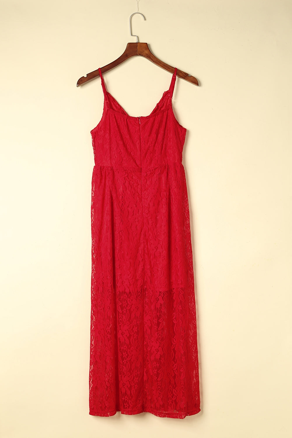 Red Lace V Neck Wrap Spaghetti Straps Maxi Dress