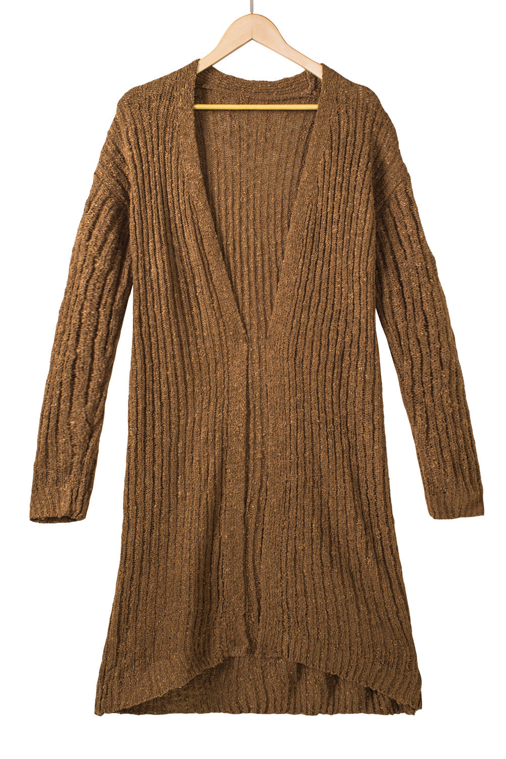 Brown Open Front Drop Shoulder Knitted Cardigan