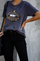 Leopard Lip Distressed Cotton Tee