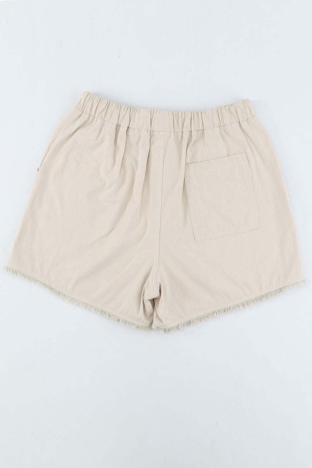 Khaki Solid Color Drawstring Frayed Hem Pocketed Shorts