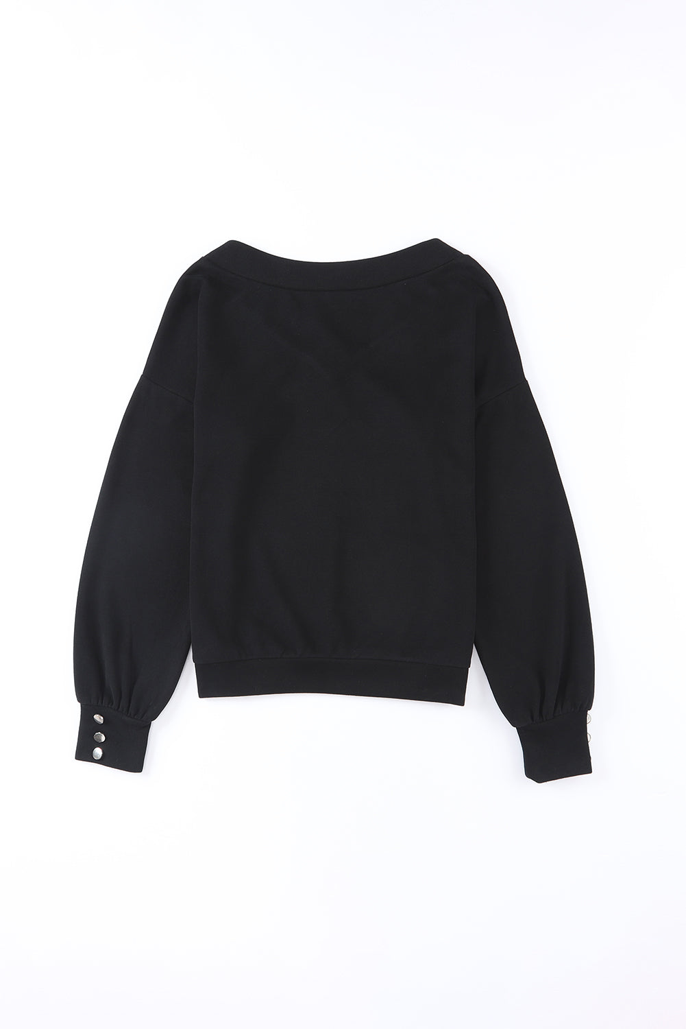 Black Knitted V Neck Buttoned Cuffs Sweater
