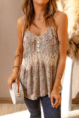 Multicolor Floral Print Lace Crochet Spaghetti Strap Tank Top