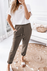 Brown Drawstring Waist Knitted Casual Pants