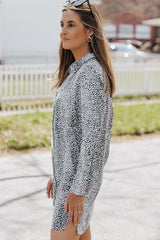 Long Sleeve Leopard Animal Print Shirt Dress