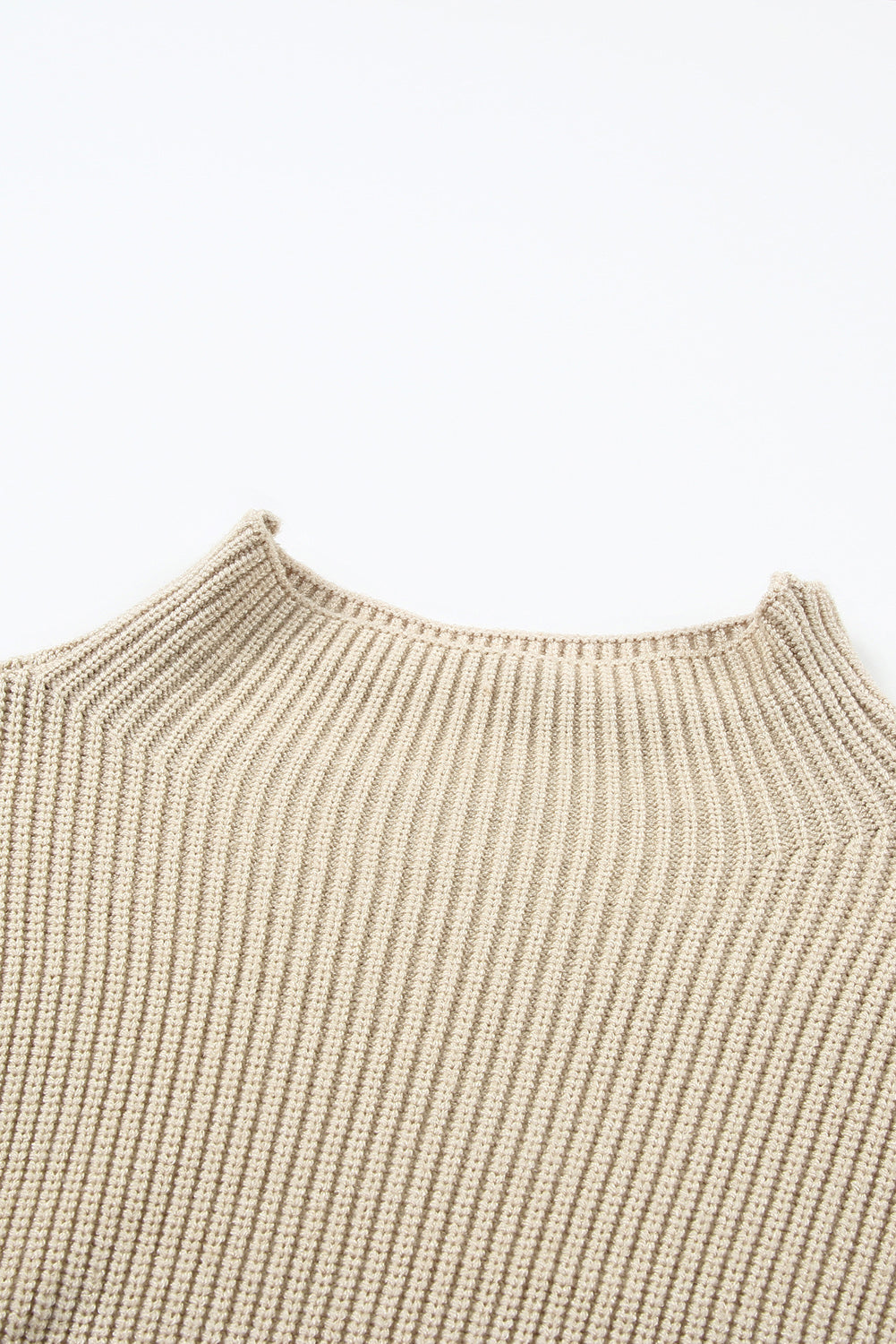 Khaki High Neck Drop Shoulder Rib Knit Sweater