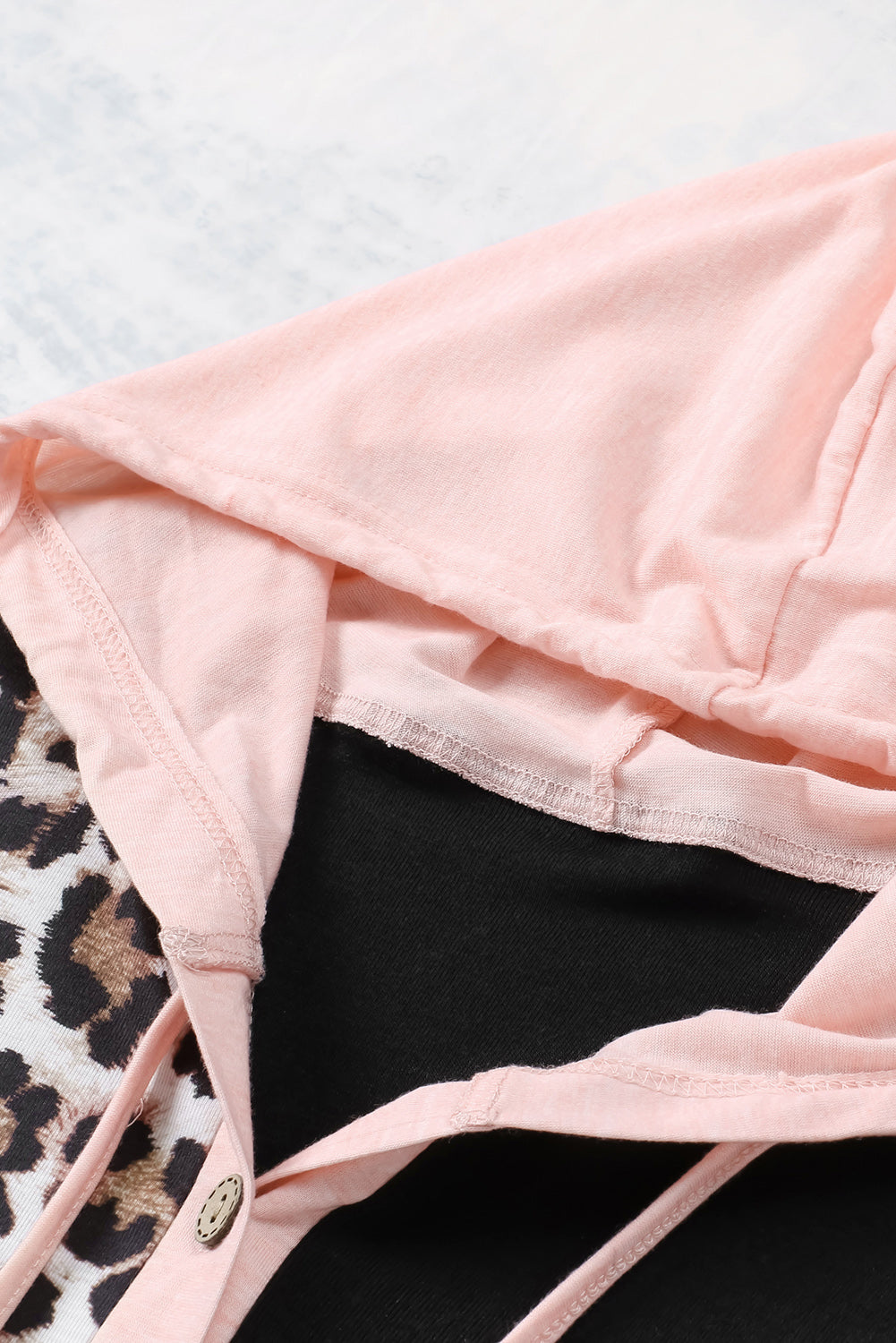Black Leopard Patchwork Buttoned Hooded Sweatshirt