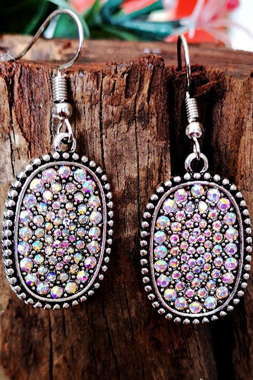 Multicolor Full Diamond Antique Silver Hook Earrings