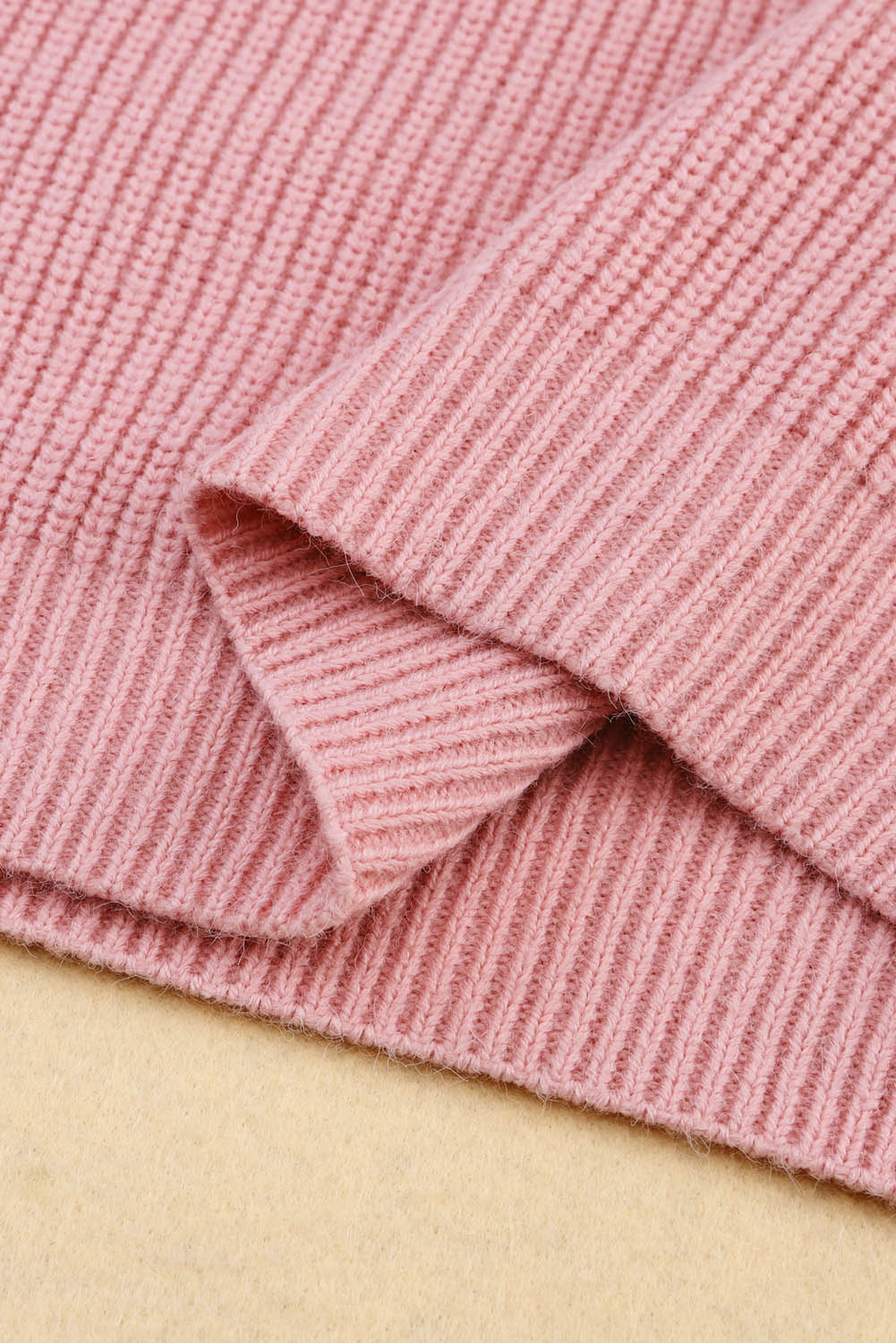 Pink V Neck Drop Shoulder Knitted Sweater