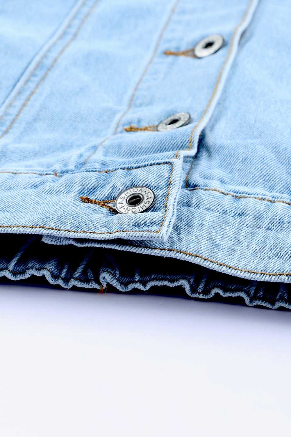 Sky Blue Acid Washed Pockets Buttoned Denim Jacket