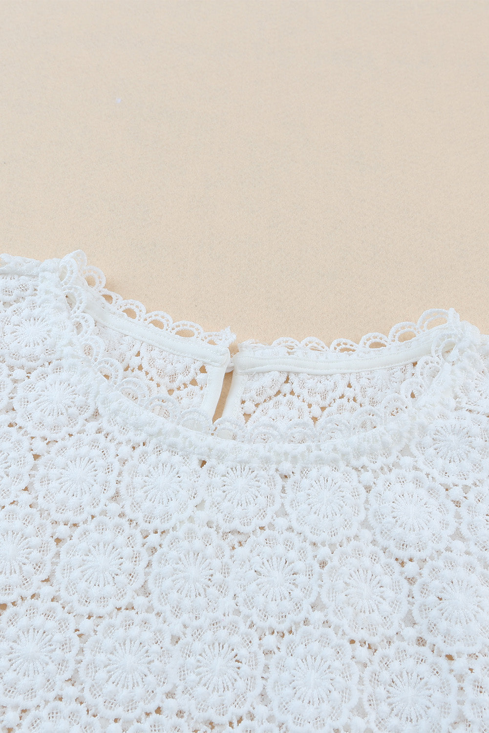 White Crochet Lace Hollowed Short Sleeve Top