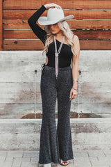 Black Metallic Shining Flared Pants