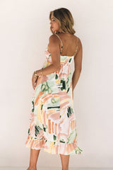 Multicolor Spaghetti Straps Graffti Print Long Dress