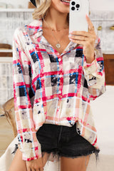 Red  Checkered Abstract Print Buttoned Long Sleeve Shirt