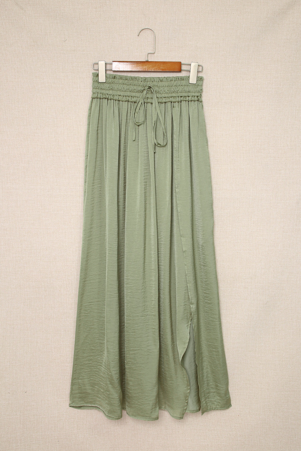 Green Adjustable Drawstring Smocked Waist Maxi Skirt